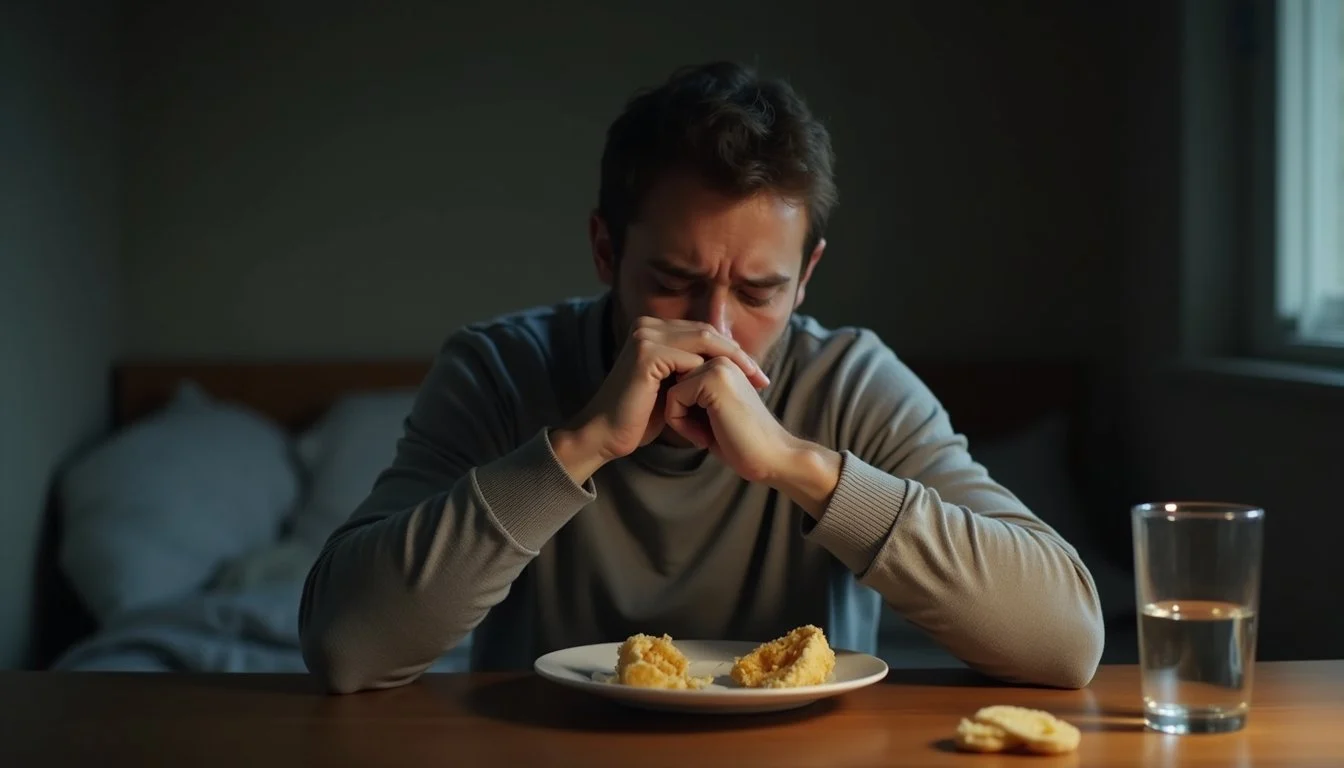 Man showing common symptoms of alcohol addiction