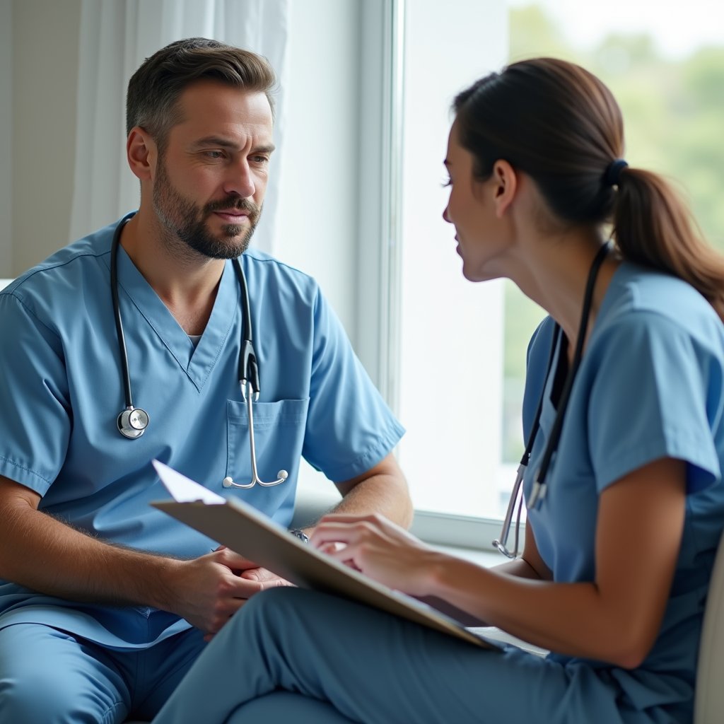 Healthcare professionals discussing evidence-based treatments for oxycodone dependency