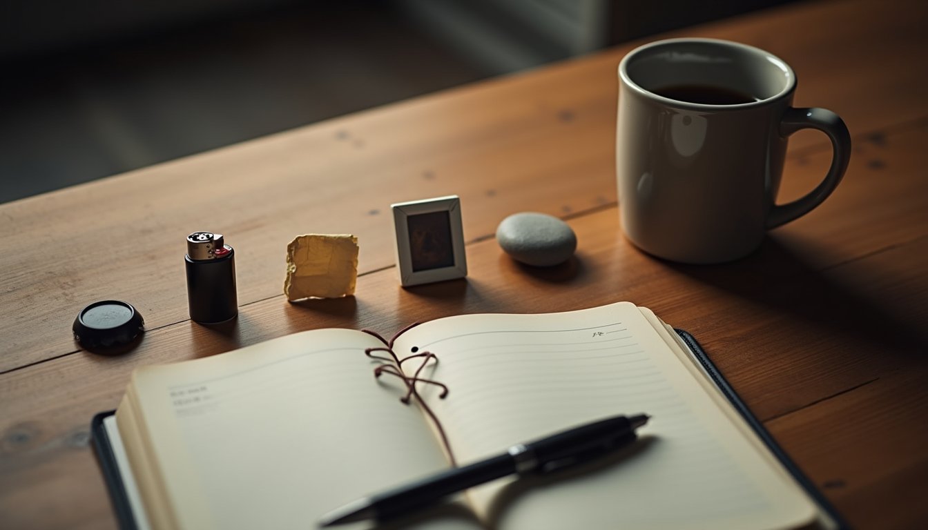 Open notebook with a pen, illustrating tracking of cravings during addiction recovery