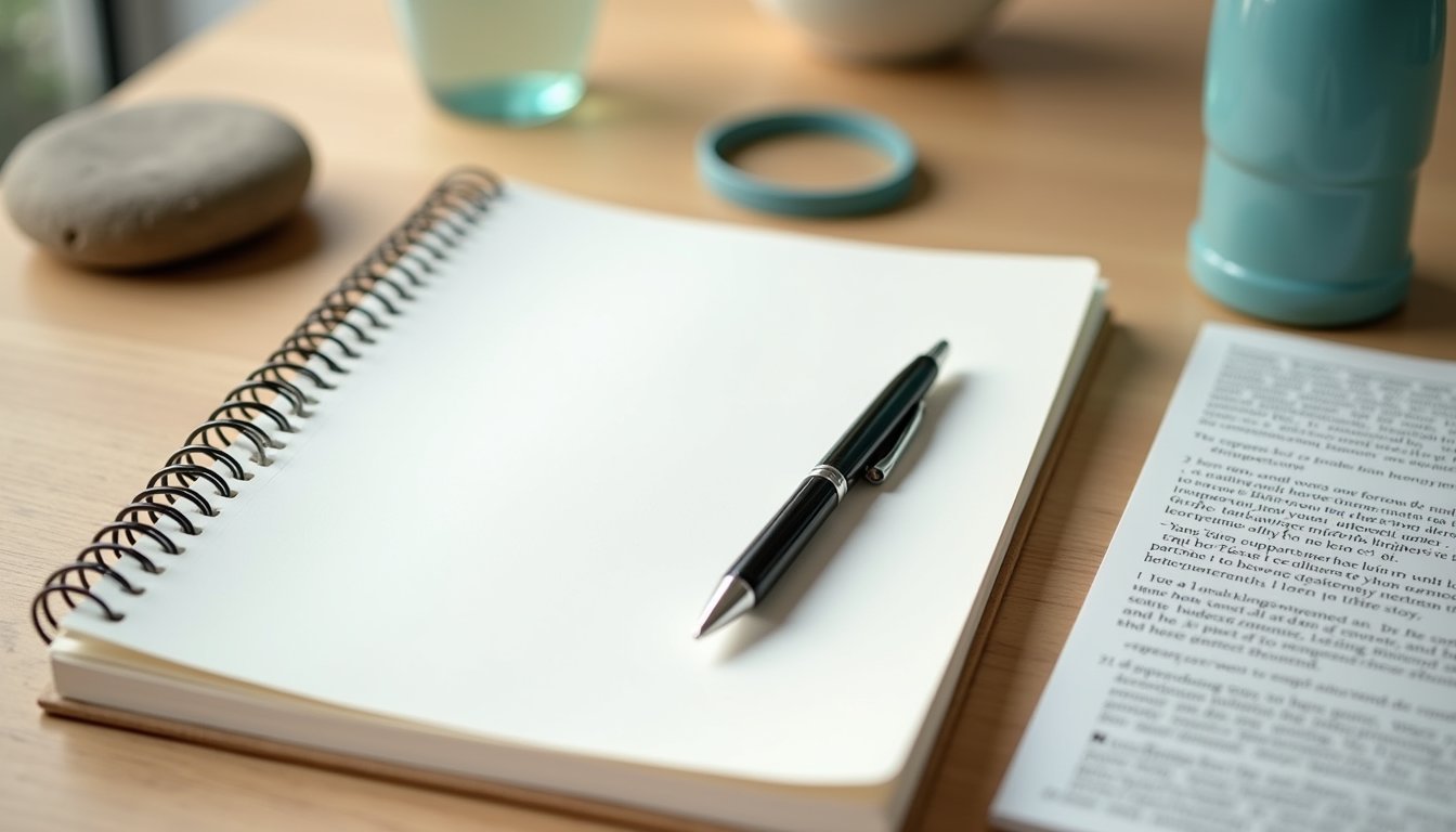  pen and a notebook on a table, about to write recovery strategies for breaking the vaping cycle.